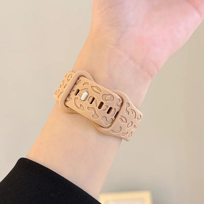 Engraved Strap For Apple Watch Band ultra 49mm 41mm-44-42mm 46mm Sport Silicone Leopard bracelet iWatch Series 11 10 9 8 7 se 6