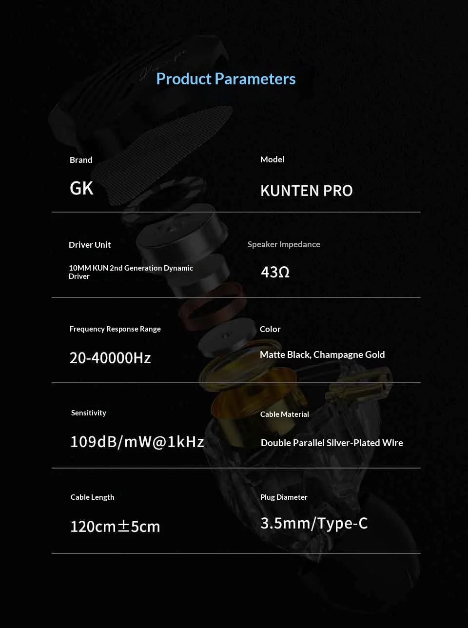 GK KUNTEN PRO HiFi In Ear Earphones Second Generation Dynamic Driver Long Stroke Bass Wired Headset For Music Audiophile