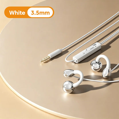 3.5MM/Type C Wired Headphones With Microphone HiFi Sound Ear Clip Non-in-ear Wired Earphones for iphone 15 16 17 Samsung