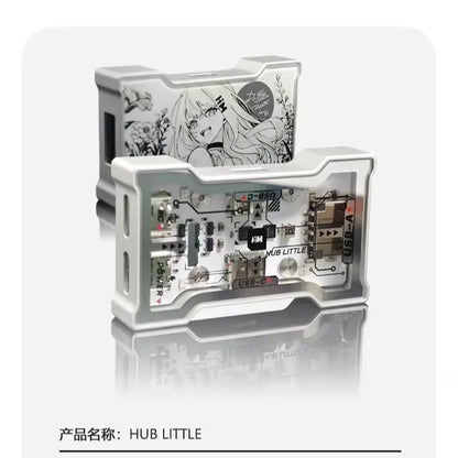 HMLAB Hub-little Gaming USB HUB 1 In 3 Out Portable Desktop Expansion Dock with Aluminum Frame & Double Glass Shell, HMHUB