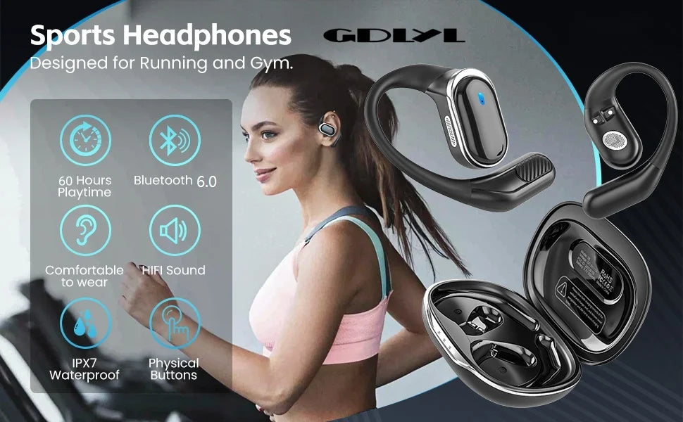 2026 New Open Ear OWS Earphones Bluetooth 6.0 Wireless Headphones HiFi Sound Headset Touch Control TWS Earbuds 60 Hours Playback