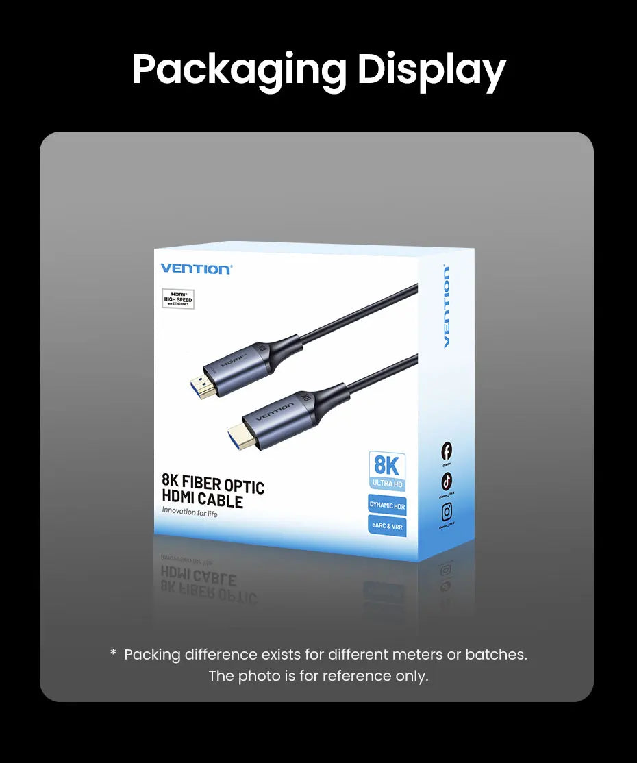 Vention 8K Fiber Optic HDMI 2.1 Cable 4K240Hz Dynamic HDR/VRR/ALLM/HDCP 2.3 Compatible for Samsung LG TV Box PC PS5/4 HDMI Cable