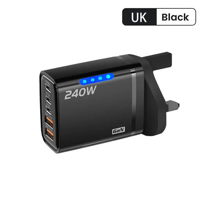 240W USB C Phone Charger Fast Charging Wall Adapters 100W 6A 3 In 1 USB-A to 3 ×Type-C Data Cables For iPhone 15 Samsung Xiaomi