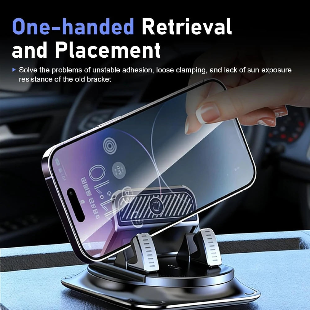 One-Hand Operated Dash Phone Clip, Shockproof 360° Rotatable Holder for Car, Perfect Angle Adjustable for Landscape & Portrait