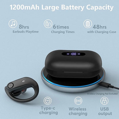Wireless Headphones TWS Bluetooth 5.0 Earphones Sport Stereo Earbuds Headset For Phone with 4-Mics Clear Call Power Bank 1200mAh