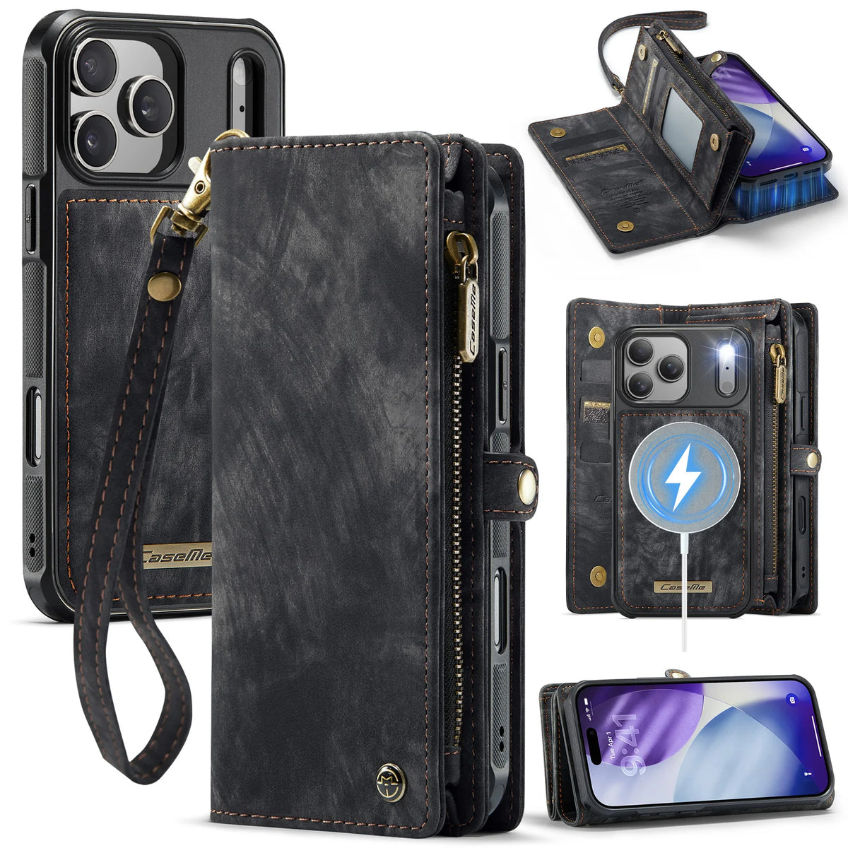 Business Zipper Multi Cards Solt Wallet Leather Case For iPhone 18 Pro Max 17 16 Plus 15 Plus 14 13 12 Full Protection Cover