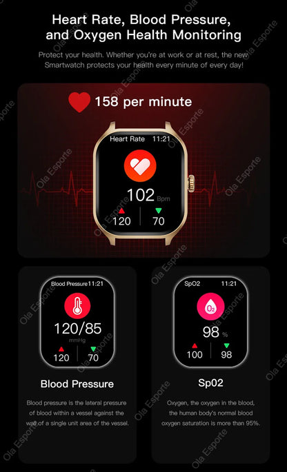 2026 New Smart Watch For Android IOS 2.01Inch Color Screen Bluetooth Call Blood Oxygen/Pressure Monitoring SmartWatch Women HT30