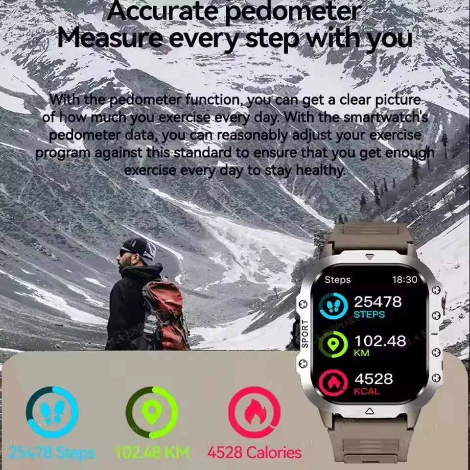 2026 New Rugged Military GPS Smart Watch Men Bluetooth Call Health Monitoring Sports 5ATM Waterproof Smartwatches Man Pk HT30