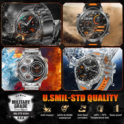 2026 New TANK Ultra 1400mAh Battery Military Smart Watch 10ATM Waterproof Heart Rate Tactical LED Flashlight Men Sports Bracelet