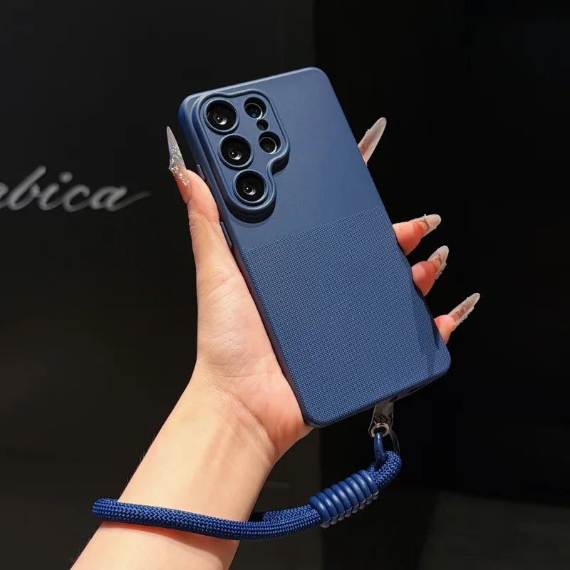 For Samsung Galaxy S26 S23 S24 S25 Ultra Plus FE A57 A55 A56 A53 A54 A37 A36 A35 A34 A17 A16 A15 14 Wrist Strap Matte Phone Case