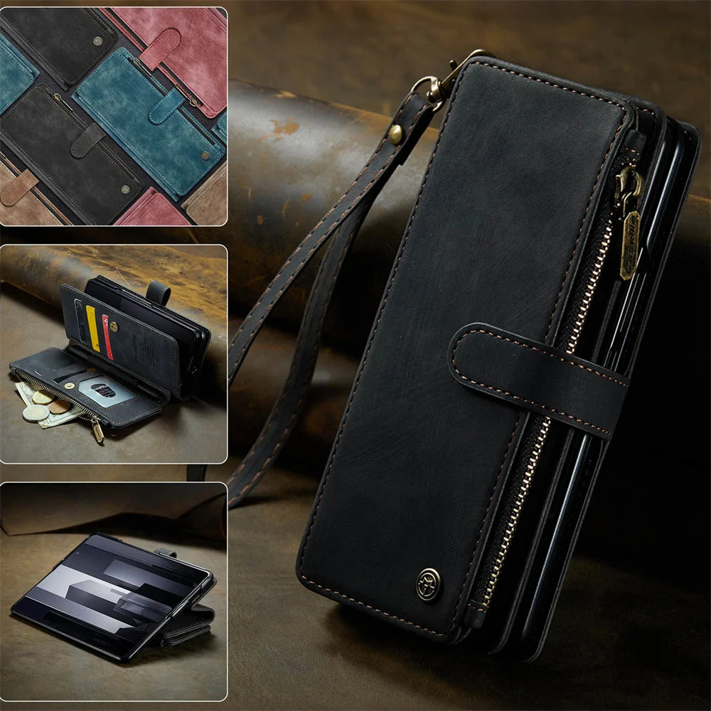Leather Case for Samsung Galaxy Z Fold 8 7 6 Fold 5 4 3 Flip Purse Book Coque Retro Wallet Vintage Card Slots S-pen Holder