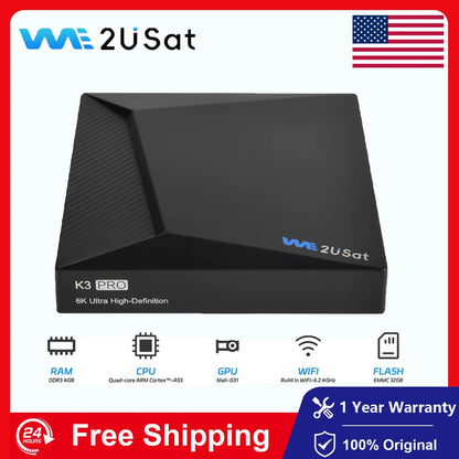 We2USat K3 Pro Android Smart TV Box Streaming Media Player Build in WiFi+Voice Remote Control Better Than Vseebox V5 PRO Free Ch