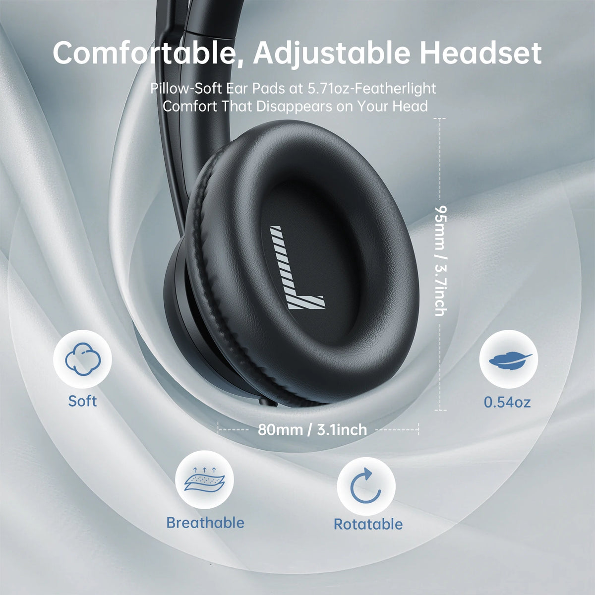 EKSA H8 Office Headset Wired Headphones with Mic USB Type C 3.5mm ENC Noise Cancelling PC Phone Teams Mute Button 40mm Over-Ear