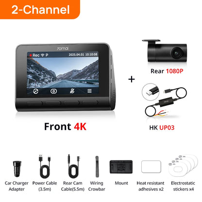 70mai A810S 4K Dash Cam IMX678 Dual HDR Supercapacitor 4G LTE Remote Control Wi-Fi 6 5GHz Voice Control GPS ADAS Car Camera
