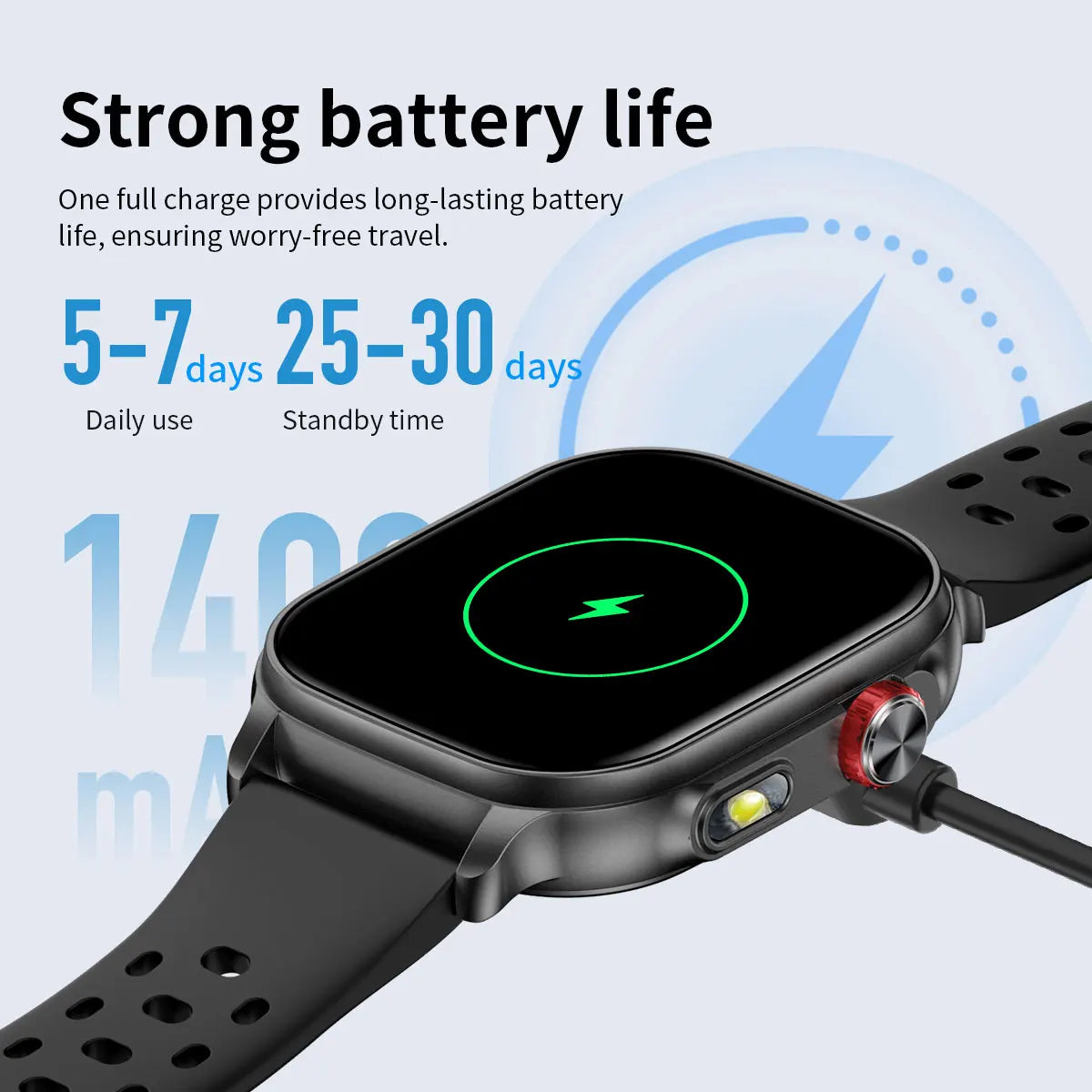 New1400mAh Large Battery Smart Watch 5ATM Waterproof LED Flashlight 100+ Sports Modes Heart Rate Fitness Tracker Men Smart Watch