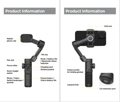 AOCHUAN 3-Axis Handheld Gimbal Stabilizer for Smartphone with Fill Light for iPhone Android Face Tracking Vlog Smart XE