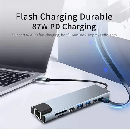 8 in 1 USB C HUB 3.0 Type C Splitter 4K Docking Station Laptop Adapter PD SD TF For Macbook Air M1 iPad Pro RJ45 HDMI-Compatible