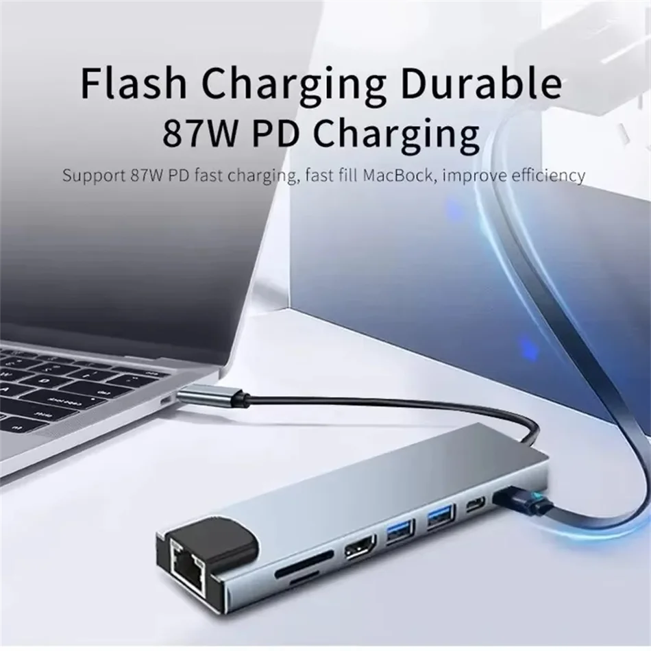 8 in 1 USB C HUB 3.0 Type C Splitter 4K Docking Station Laptop Adapter PD SD TF For Macbook Air M1 iPad Pro RJ45 HDMI-Compatible