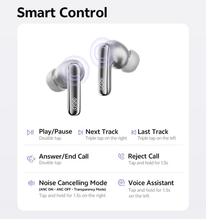 QCY MeloBuds N70 Adaptive ANC Wireless Earbuds Bluetooth 6.0 LDAC Hi-Res Audio 6 Mics Wireless Charging Earphones 50Hrs IPX5