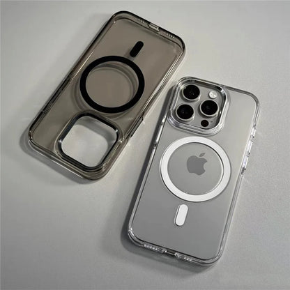 Transparent Wireless Charging for Magsafe Case for iPhone 18Pro 17 16 17Pro Max Alloy Lens Clear Shockproof Hard Armor Cover