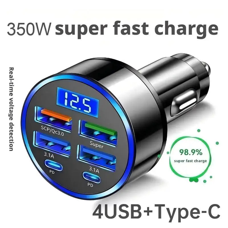 USB Car Fast 1 Pcs 350W Quick Charging Charger 6 Port PD QC3.0 USB C Car Phone Charger Type C Adapter For iPhone Samsung Huawei