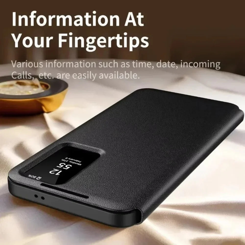 Original Business S-view Leather Flip Case For Samsung S25 S24 S23 S22 Plus Ultra LED Display Windows Card Pockets Protect Cover