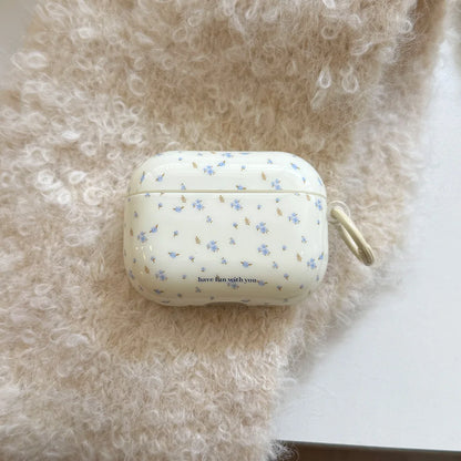 Korea Style Lovely Blue Flower Glossy Soft Silicone Earphone Case for Apple AirPods Pro 3nd Protective Cover for AirPods 4 Pro 2