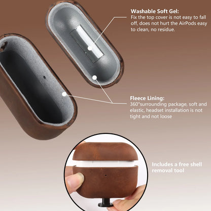 Crazy Horse Genuine Leather Case For Airpods Pro 3 Cases Airpods 5 3 4 Handmade Wireless Bluetooth Earphone Box Protective Shell