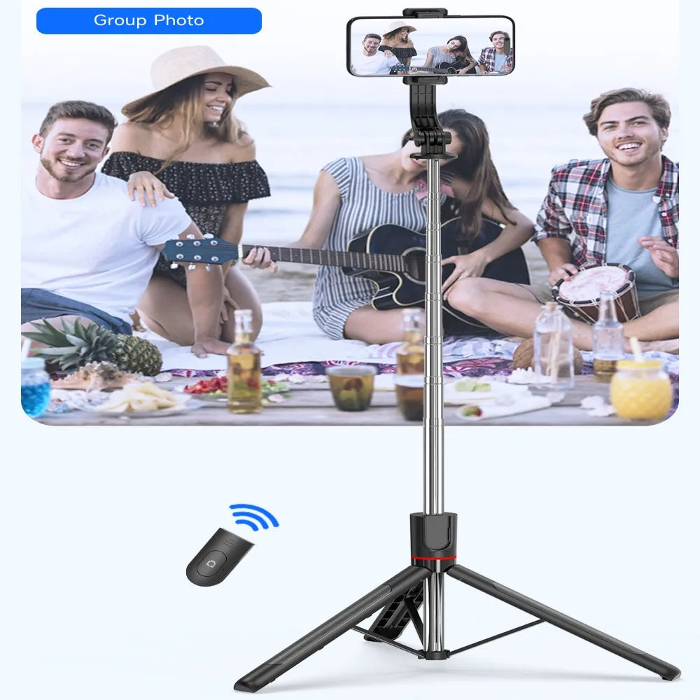 FANGTUOSI Selfie Stick Tripod with Bluetooth Remote, 6-Section Extendable Pole, 360° Rotation, Fill Light Option, for Phone Vlog