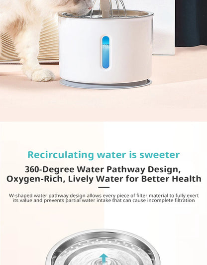 New 3.2L Stainless Steel Cat Water Fountain, USB Auto Smart Pet Drinking Fountain with Visual Water Window, Silent Pump for Cats