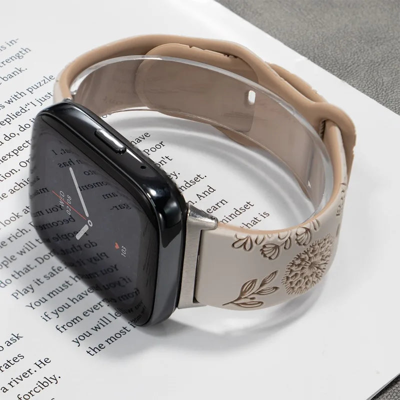 Flower Design Engraved Silicone Strap For Redmi Watch 3 /3 Lite /3 Active Two-tone Silicone Sport Strap For Redmi Watch3