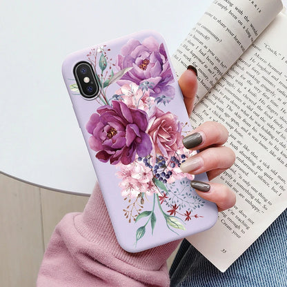 Flowers Funda For Phone Case iPhone X XS MAX XR Capa Soft Silicone Cute Cat Bear Back Cover For iPhone XR Bumper Women Anti-Fall