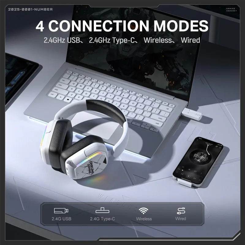 ONIKUMA GT883 Wireless Headset Gaming Headphones Four Mode Bluetooth 5.4 2.4G Low Latency RGB Light Foldable Earphones With Mic