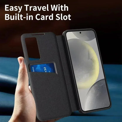Original Business S-view Leather Flip Case For Samsung S25 S24 S23 S22 Plus Ultra LED Display Windows Card Pockets Protect Cover