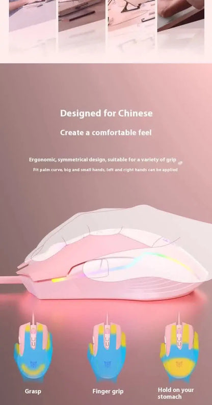 RGB Gaming Mouse Pink Cute Mouse 6400 DPI Wired Optical Mouse with Cool Lighting Mice for Home Office Notebook PC
