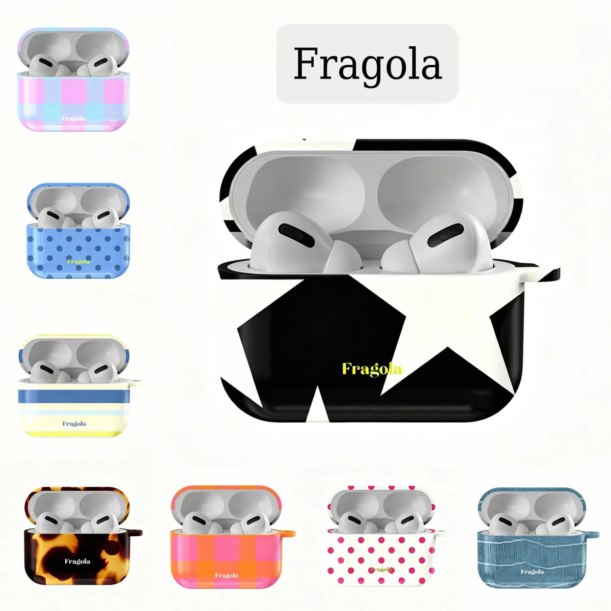 Fragola White Pentagram Shockproof Protective Glossy HD Hard PC Cover Case For AirPods Earphone 1 2 3 Pro Pro2 With Metal Hook