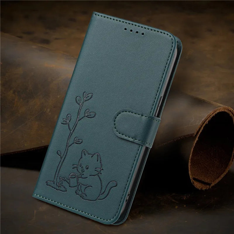 Cats & Trees Pattern Leather Phone Case For VIVO Y39 Y29 Y19S Y38 Y78+ Y17S Y27 Y36 Y16 Y56 5G Wallet Flip Cover Card Holder Bag