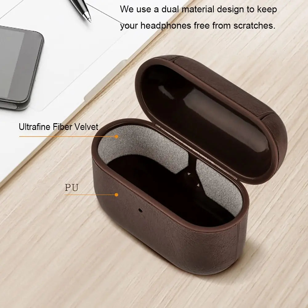 PU Leather Earphone Case for AirPods 1/2 Gen Earbuds Cover Wireless Headphone Protective Shell with Carabiner