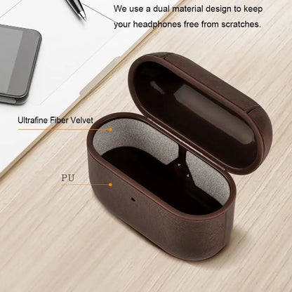 PU Leather Earphone Case for AirPods 1/2 Gen Earbuds Cover Wireless Headphone Protective Shell with Carabiner