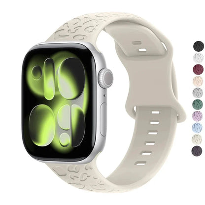 Engraved Strap For Apple Watch Band ultra 49mm 41mm-44-42mm 46mm Sport Silicone Leopard bracelet iWatch Series 11 10 9 8 7 se 6