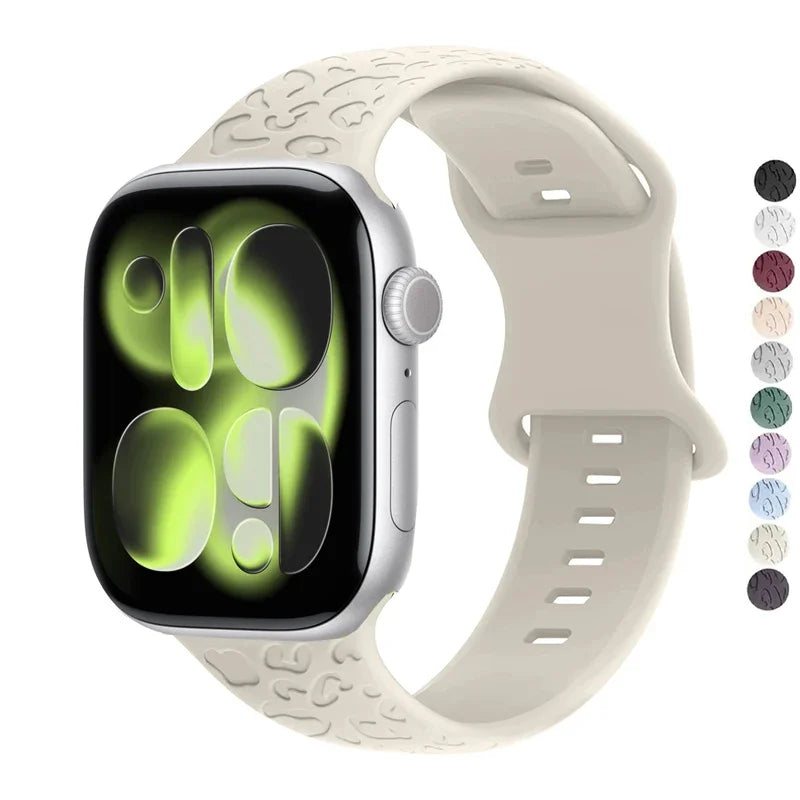 Engraved Strap For Apple Watch Band ultra 49mm 41mm-44-42mm 46mm Sport Silicone Leopard bracelet iWatch Series 11 10 9 8 7 se 6