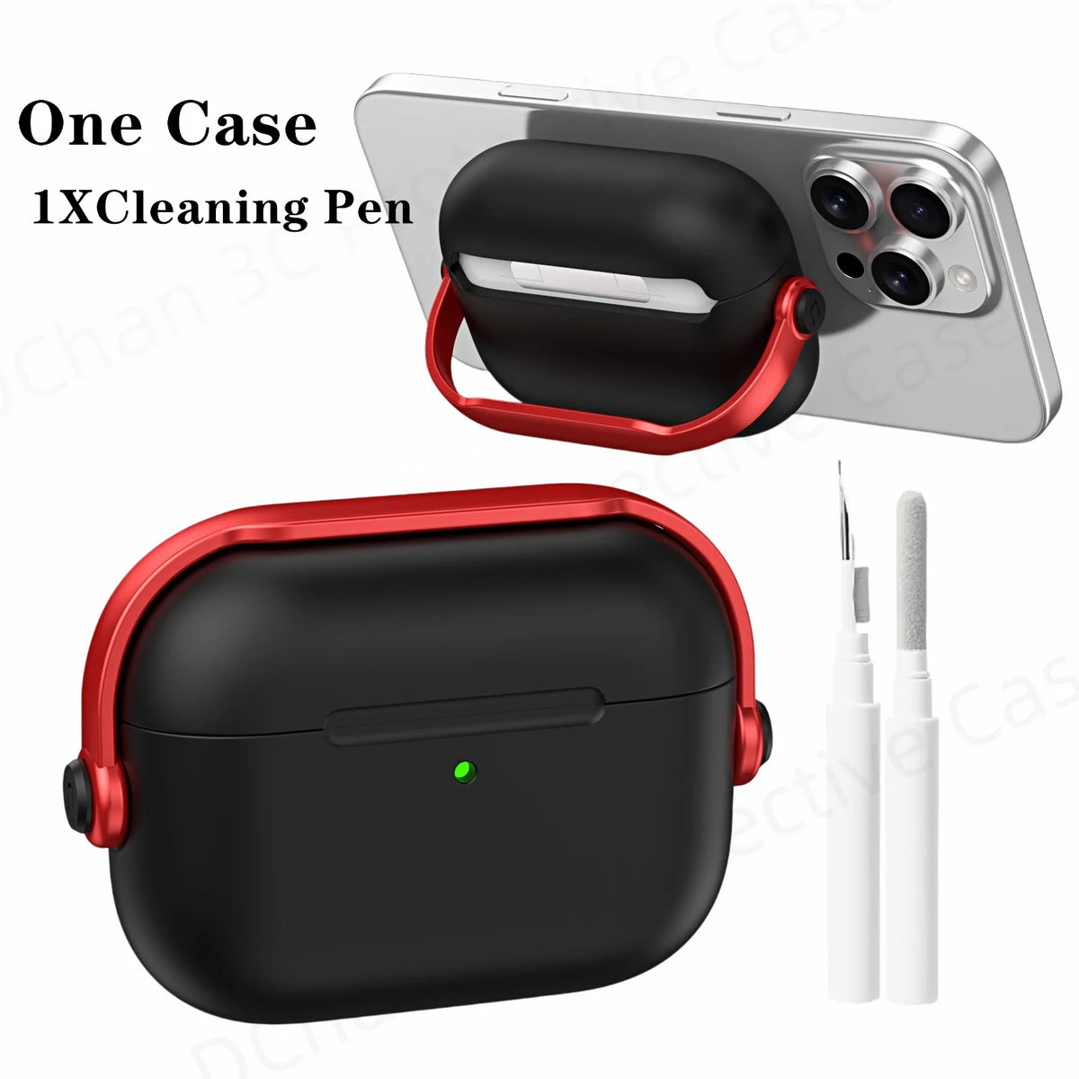For AirPod Pro3 Case With Lock Shockproof Protective Cover with Cleaner Kit For Airpod 4 Case For AirPods Pro 3 Phone Stand Case