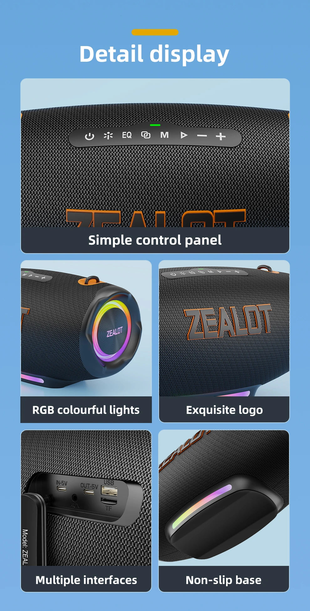 ZEALOT S127100W Powerful subwoofer Portable wireless speaker,24000mAh Battery,RGB Light,Great for Gift-Giving Birthday/Christmas
