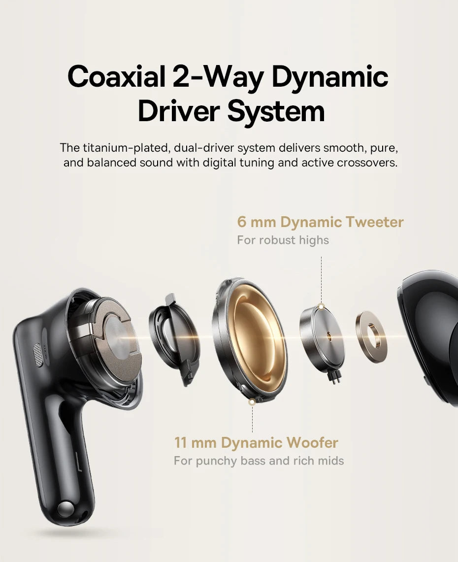 Baseus Bowie MP1 ANC Bluetooth 6.0 True Wireless Earbuds -55dB Adaptive Hybrid ANC Earphones Hi-Res LDAC 6-Mic ENC In-Ear Buds