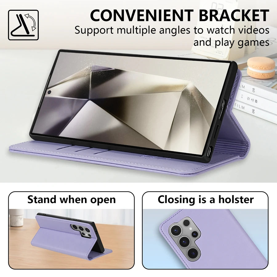 Wallet Skin Friendly Magnetic Slot Flip Leather Case For Samsung Galaxy S26 Ultra S25 Edge S24 FE S23 Plus S22 S21 S20FE S10+