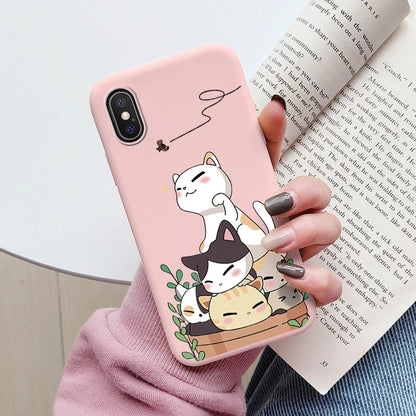 Flowers Funda For Phone Case iPhone X XS MAX XR Capa Soft Silicone Cute Cat Bear Back Cover For iPhone XR Bumper Women Anti-Fall