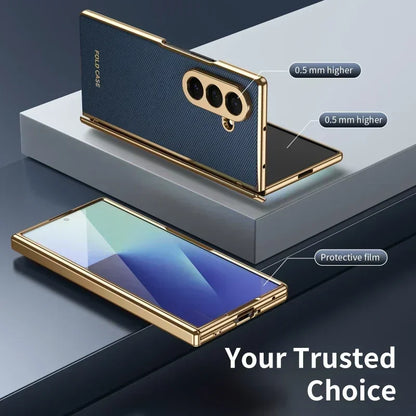 Magnetic Hinge Protection Free Folding Case For Samsung Galaxy Z Flip Fold 8 Ultra 7 6 5 4 3 Electroplated Plain Leather Cover