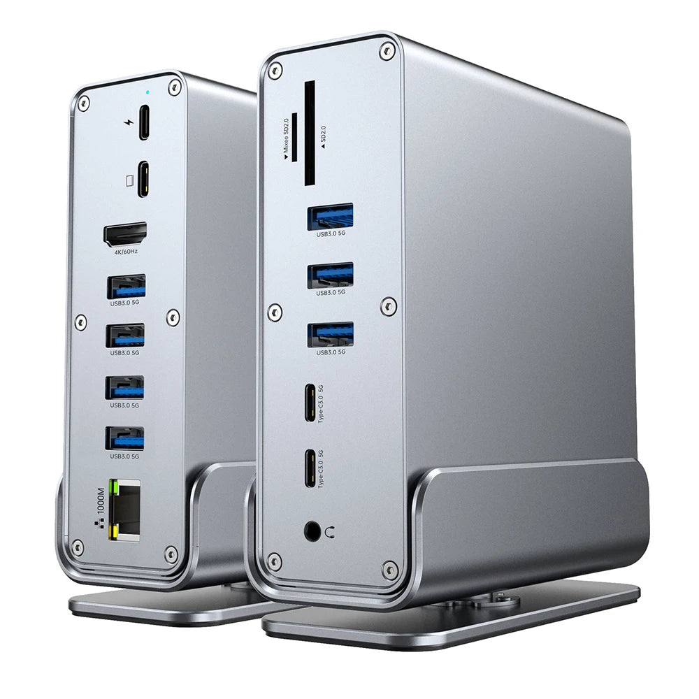 15-in-1 USB C Hub Triple Monitor 4K@60Hz DP Hub with 10Gbps USB3.2 RJ45 Gigabit PD 100W SD/TF & 3.5mm Audio for Laptops