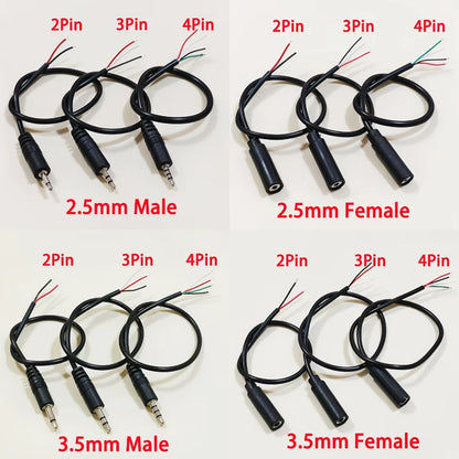 1PC 2.5mm 3.5mm Mono Stereo Male Female Plug Jack Connector 2/3/4Pin AUX Extension Wire DIY Audio Earphone Mic Repair Cable