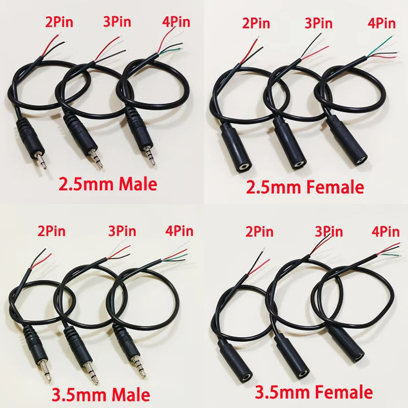 1PC 2.5mm 3.5mm Mono Stereo Male Female Plug Jack Connector 2/3/4Pin AUX Extension Wire DIY Audio Earphone Mic Repair Cable